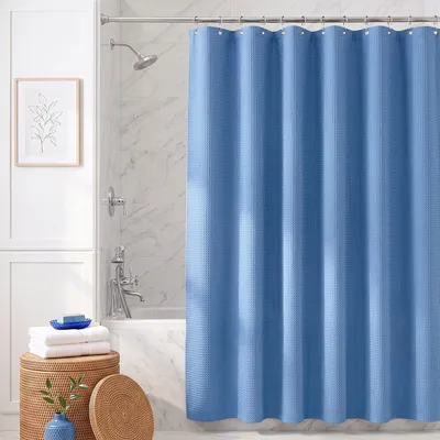 Produktbild von Textil Duschvorhang Wannenvorhang wasserabweisend Waffelstoff inkl. 12 Ringe 180x200cm Taubenblau