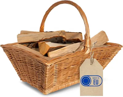 Produktbild von Creative Home Kaminholzkorb Weide Holzkorb für Kaminholz 50 x 40 x 37 cm Brennholzkorb Feuerholzkorb mit Innenfutter aus Jute