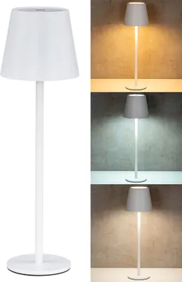 Produktbild von LED Tischlampe H37cm Weiß Metall Kabellose Nachttischlampe Dimmbar Wiederaufladbar USB Akku Touch Leuchte Deko