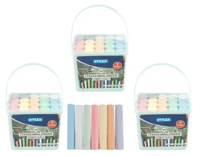 Produktbild von 60 (3x 20) Stangen Straßenkreide / Straßenmalkreide / im praktischen Eimer