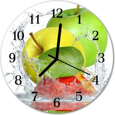 Produktbild von Glasuhr Wanduhr Küchenuhr Echt-Glas 30fi cm Apfel  gelb
