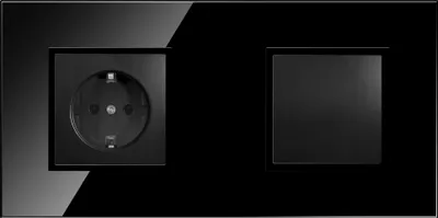 Produktbild von Steckdose + Schalter Schwarz Komplett mit Glasrahmen Schuko 230V QUADRA