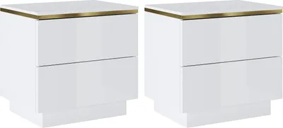 Produktbild von Set aus 2 Nachttischen mit 2 Schubladen – Weiß glänzend und Gold – VUKIA