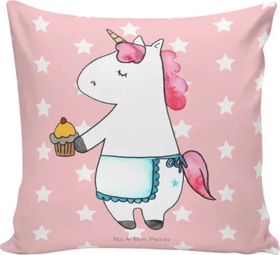Produktbild von Mr. & Mrs. Panda kuschelkissen 40x40 Einhorn Muffin - Rot Pastell - Geschenk, Sofakissen, Kekse, Glückwünsche, Polster, Geburtstagsgrüße, Dekokissen, Unicorn, wurfkissen
