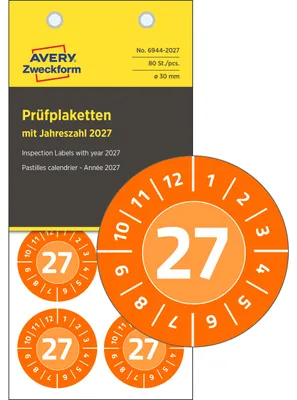 Obrázek produktu pro Kontrolní štítky 2027, vinyl, 30 mm, 80 kusů