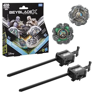 Immagine prodotto di Beyblade X, collaborazione con Star Wars: Grogu contro Snowtrooper. Include 2 top e 2 lanciatori, adatto a bambini dai 8 anni in su