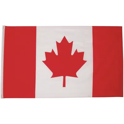 A Canadian flag is displayed flat against a white background.