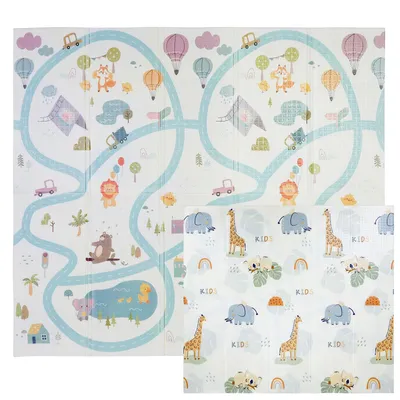 Produktbild von Krabbelmatte Baby Spielmatte Kinder 196x176x1cm Faltbar Spielteppich Spielunterlage Groß Rutschfest Beidseitig Tragbar Wasserdicht Innen Außen