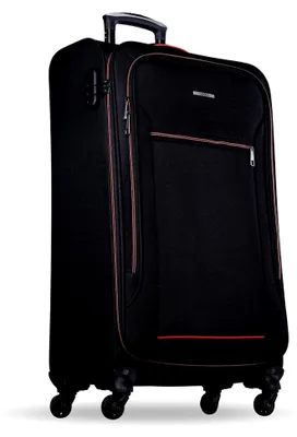Produktbild von Sevilla Weichschalen Trolley XL – Großer Stoffkoffer 76L mit 4 Rollen und Zahlenschloss | XXL Reisekoffer für Damen und Herren (Schwarz-Rot, XL)