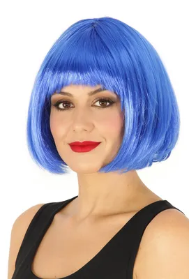 Produktbild von Blaue Bob Perücke für Damen – Kurzhaar-Perücke mit Pony für Karneval, Fasching, Disco & Mottopartys