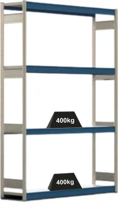 Produktbild von Weitspannregal ELCH Stecksystem T-Profil | Grundregal | HxBxT 250x175x40cm | 4 Ebenen | Stahlplatten-Fachboden | Fachlast 400kg | Enzianblau