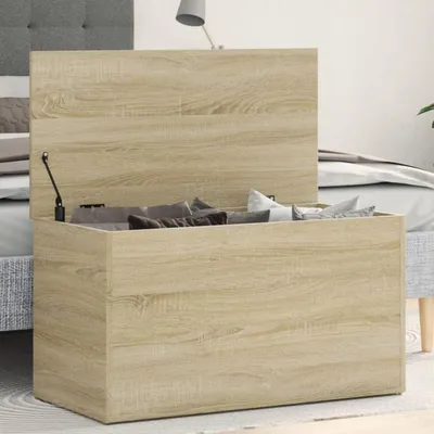 Immagine prodotto di Bancaletto contenitore in legno effetto Sonoma, 84x42x46 cm. Bancaletto con spazio contenitore