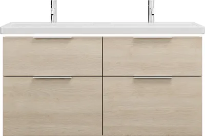 Produktbild von burgbad Eqio Keramik-Doppelwaschtisch inklusive Waschtischunterschrank mit LED-Beleuchtung, mit 4 Schubladen, Breite 1230mm, SEZD123F3180C0001G0146