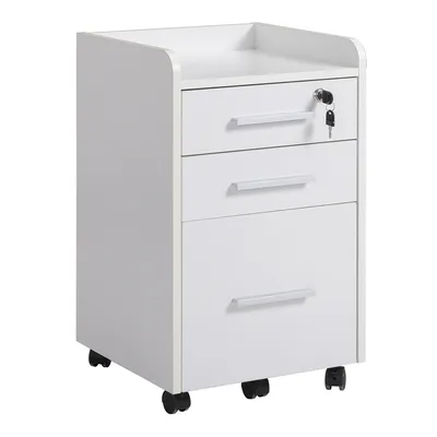 Image de HOMCOM Caisson de bureau rangement bureau sur roulettes 3 tiroirs 1 verrouillable 1 trieur dossiers en bois blanc