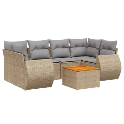 Produktbild von 7-tlg. Garten-Sofagarnitur mit Kissen Beige Poly Rattan