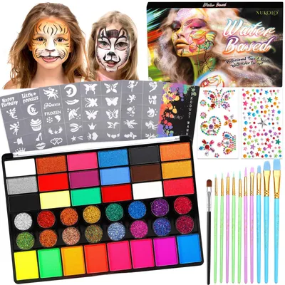 Imagen del producto de Kit de maquillaje para niños, con 42 colores, plantillas y pinceles, ideal para Halloween y Carnaval