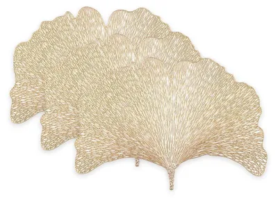 Produktbild von 3er-Pack dekorative Tischsets aus Ginkgo biloba, PVC-Tischsets, hohle Tischsets, hitzebeständige, rutschfeste Tischsets, schuppige Tischsets für Küche und Wohnzimmer (gold)