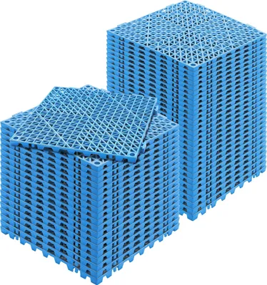 Productafbeelding van In elkaar grijpende tegels, 50 stuks. Vloertegels met drainage, vloertegels 30 x 30 cm, geschikt voor buiten. Vierkante vloertegels voor terras, PVC vloertegels, geschikt voor badkamer, zwembad, toilet, blauw