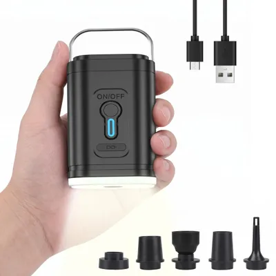 Tragbare Luftpumpe 3-in-1, 2400 mAh, LED-Lampe, Camping