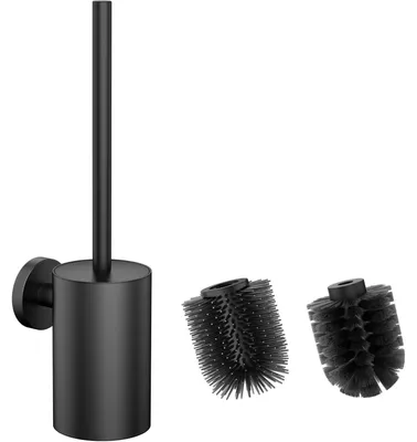 Image de Brosse WC avec support en acier inoxydable et en silicone, comprenant 2 brosses