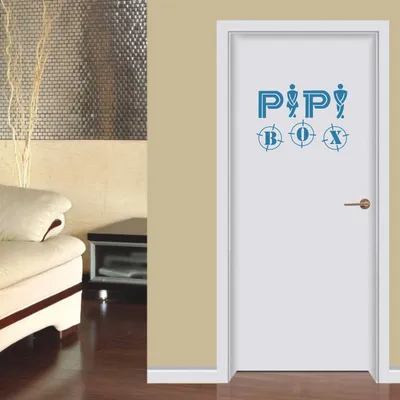 Produktbild von Wandtattoo - Wandaufkleber - Tür- Wandtattoo "Pipi Box" - 50cm x 36cm hellblau - Dekoration Küche Wohnzimmer Wand