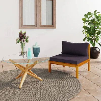 Image de The Living Store Canapé central modulaire avec coussins gris foncé en bois massif d'acacia