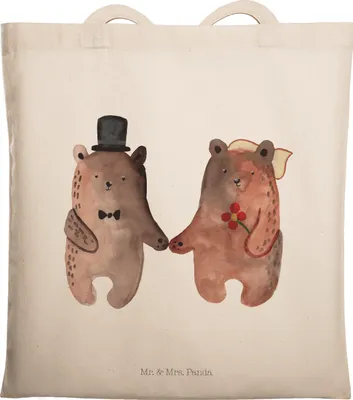 Produktbild von Mr. & Mrs. Panda Tote Bag Bär Heirat - Transparent - Geschenk, Schultasche, Jutebeutel, Tasche, Einkaufstüte, Verheiratet Heirate Hochzeit Hochzeitsgeschenk Hochzeitspaar