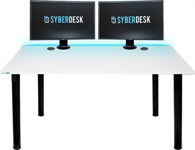 Produktbild von SyberDesk Gaming Tisch, Gaming Schreibtisch für Gamer 120 x 65 cm – Schreibtisch mit LED-Leuchten – Fernbedienung zum Ändern von 16 Farben - Weiß