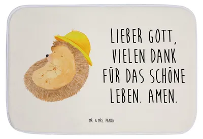 Produktbild von Mr. & Mrs. Panda Badteppich Igel Beten - Weiß - Geschenk, Badezimmerteppich, Badläufer, Leben, duschmatte, Badvorleger, Lustige Sprüche, Gott, Sonnenhut, Badematte