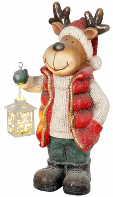 Produktbild von HOMCOM Weihnachtsdeko 52 cm Rentier mit Laterne Weihnachtsfigur mit LED-Licht