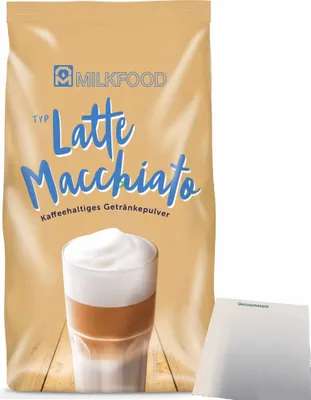 Produktbild von Milkfood Latte Macchiato Kaffeehaltiges Getränkepulver (400g Packung) + usy Block