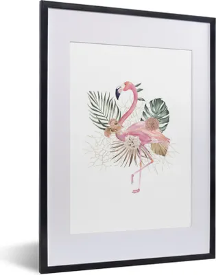 Produktbild von MuchoWow® MuchoWow® Gerahmtes Poster Pflanzen - Flamingo - Blumen 30x40 cm - Poster mit zchwarzem Bilderrahmen - Wandposter Schlafzimmer