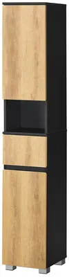 Produktbild von VASAGLE Badschrank, Badezimmermöbel mit Schublade, verstellbare Ablagen, offenes Fach, 30 x 30 x 170,2 cm, schwarz-braun