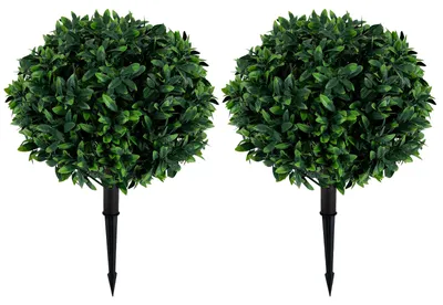 Produktbild von COSTWAY 2er-Set künstliche Olivenbäume 65cm, Kunstpflanzen mit Erdspießen, 44 Zweigen, realistischem Stamm & Formschnitt-Optik für Innen & Außen