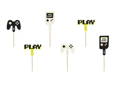 Produktbild von Cake Topper Gaming Motiv 6-10,5cm 6er Set Schwarz / Weiß / Gelb