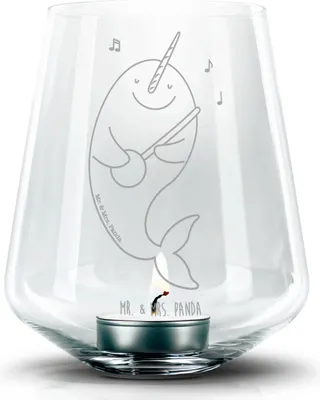 Produktbild von Mr. & Mrs. Panda Windlicht Glas Narwal Gitarre - Transparent - Geschenk, Wal, Gespräche, Kerzenglas, gravur, Kerzenhalter, Meer, Problemlösung, Laterne, Tanzen
