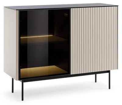 Productafbeelding van FURNLUX Dressoir Orta, kasjmierbeige en zwart, 107 cm / Hoofdkleur: beige / Afmetingen: 107 x 84 x 39 cm