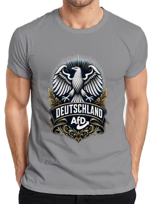 Zdjęcie produktu dla T-shirt "AfD Deutschland", z motywem orła i godła, patriotyczny nadruk, z elementami sarkazmu, męski, kolor: szary, rozmiar: M