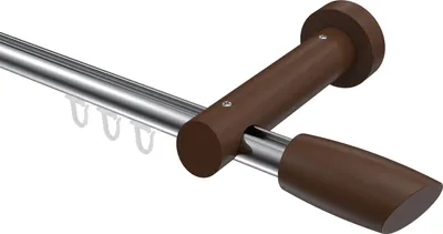 Produktbild von Interdeco Innenlaufstange / Gardinenstange mit Innenlauf Chrom / Nussbaum lackiert, Typ Talent Etta (Ellipse Schräge), 20 mm Ø 1-läufig, 280 cm