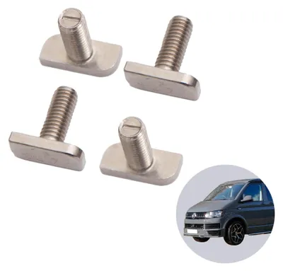 Zdjęcie produktu dla 040 Parts Śruba ze stali nierdzewnej M8x20 z łbem w kształcie litery T, zestaw 4 sztuki, do szyn o profilu C do modeli VW T7, T5, T6, T6.1 oraz kamperów T – śruba z łbem młotkowym