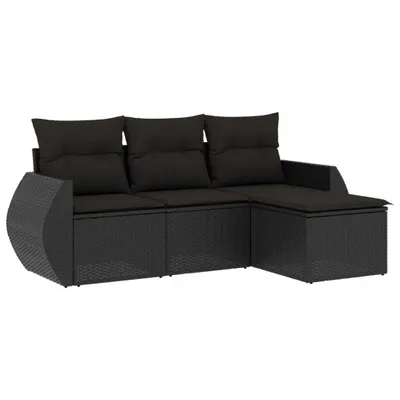 Obrázek produktu pro vidaXL 4dílná zahradní sedací souprava s polštáři Black Poly Rattan