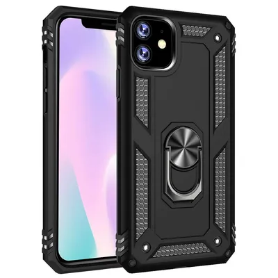 Obrázek produktu pro iPhone 11 Pouzdro s Kroužkem, Dvouvrstvé Tvrdé PC TPU, Nárazuvzdorné Pouzdro s Stojánku pro iPhone 11 černé