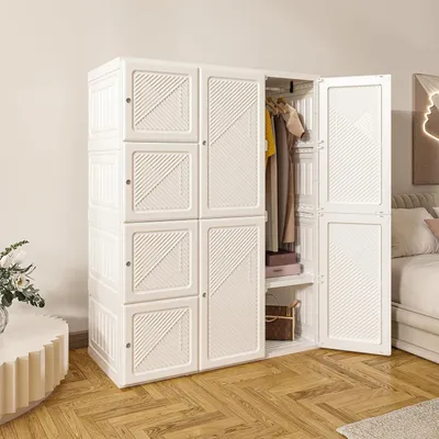 Obrázek produktu pro Skládací šatní skříň, rozměry 69x170x50 cm, průhledná, s věšákovou tyčí, 6 přihrádek