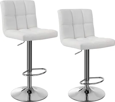 Produktbild von SONGMICS Barhocker 2er Set, höhenverstellbare Barstühle mit PolyurethanBezug, 360° Drehstuhl, Küchenstühle mit Rückenlehne und Fußstütze, Lobby, Tresen, verchromter Stahl, weiß LJB64W