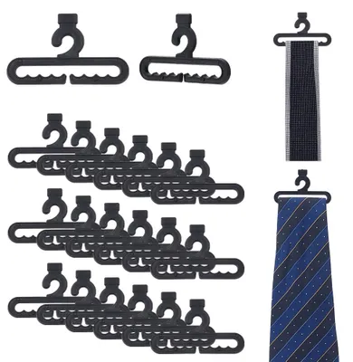 30er-Set schwarze Krawattenhaken aus Kunststoff, platzsparend