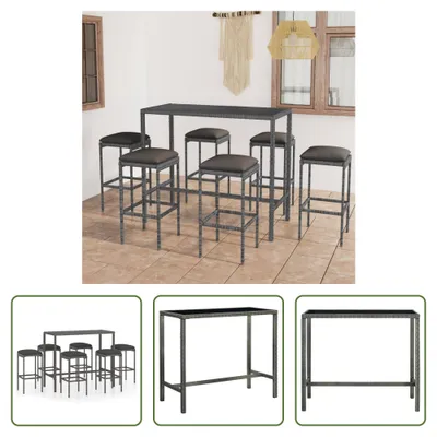 Produktbild von The Living Store 7-tlg. Gartenbar-Set mit Kissen Poly Rattan Grau