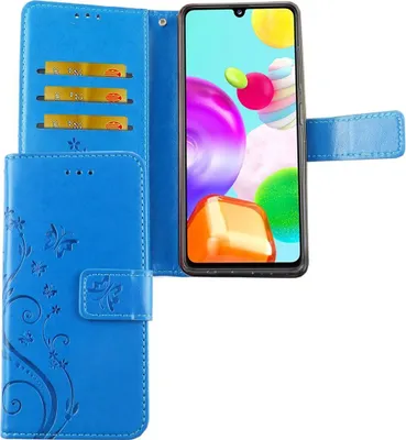 Zdjęcie produktu dla Samsung Galaxy A41 etui na telefon komórkowy etui ochronne etui z klapką etui na kartę niebieskie