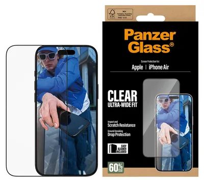 Zdjęcie produktu dla PanzerGlass ® Screen Protector iPhone Air | Ultra-Wide Fit w. EasyAligner, Apple, Apple - iPhone Air, Aplikacja na sucho, Odporny na zadrapania, Odporny na wstrząsy, Przezroczysty, 1 szt.
