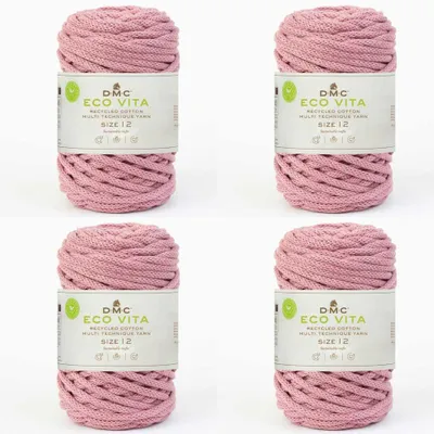 Image de 4 pelotes de fil de coton recyclé DMC Eco Vita-12 (4 mm), composé de 80 % de coton et de 20 % de polyester. (Couleur 042)