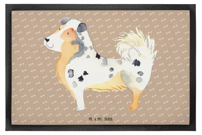 Produktbild von Mr. & Mrs. Panda Bodenvorleger Hund Australien Shepherd 60 x 90 cm - Hundeglück - Geschenk, Gummi-Fußmatte, fußmatte, Schmutzmatte, Familienhund, Sprüche, bodenmatte